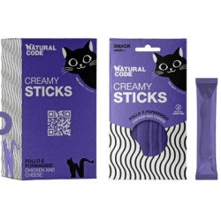NATURAL CODE CAT SNACK CREAMY STICKS SOSIK DLA KOTA KURCZAK Z SEREM 4X14G