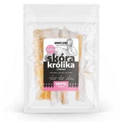 UNISZKI SKÓRA KRÓLIKA Z FUTREM NATURALNY GRYZAK DLA PSA 100G